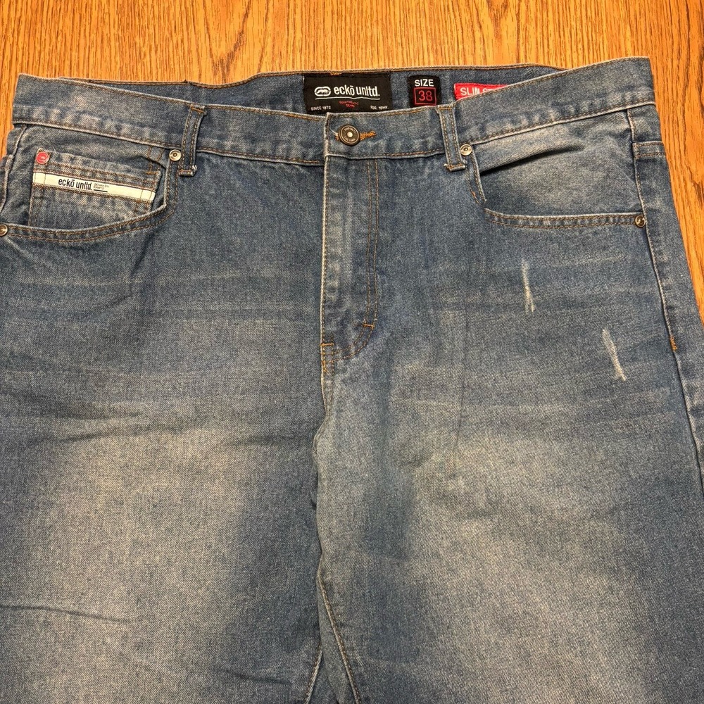 Ecko Unltd Jeans Mens 38 Blue Slim Straight Y2K Streetwear Denim Raw 72